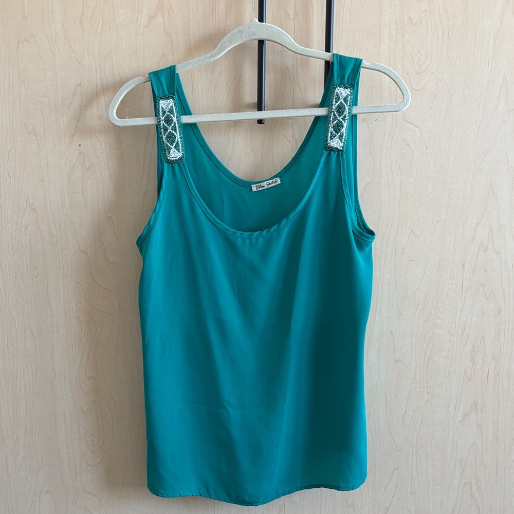 Teal Tank Top with Embellished Beaded Straps